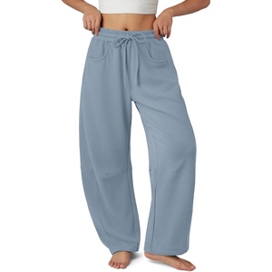 ATHMILE Barrel Sweatpants Women Wide Leg Baggy Lounge Casual Pants | Cotton Fall Winter Teen Girl Fashion Comfy Flowy with Pocket(A-dusty Blue)