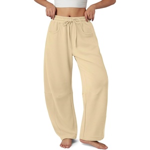 ATHMILE Barrel Sweatpants Women Wide Leg Baggy Lounge Casual Pants | Cotton Fall Winter Teen Girl Fashion Comfy Flowy with Pocket(A-light Khaki)