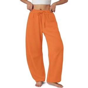 ATHMILE Barrel Sweatpants Women Wide Leg Baggy Lounge Casual Pants | Cotton Fall Winter Teen Girl Fashion Comfy Flowy with Pocket(A-orange)