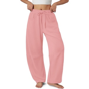 ATHMILE Barrel Sweatpants Women Wide Leg Baggy Lounge Casual Pants | Cotton Fall Winter Teen Girl Fashion Comfy Flowy with Pocket(A-pink)