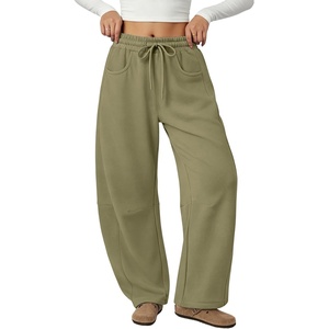 ATHMILE Barrel Sweatpants Women Wide Leg Baggy Lounge Casual Pants | Cotton Fall Winter Teen Girl Fashion Comfy Flowy with Pocket(B-olive Green)