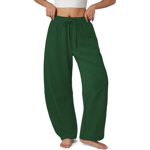 ATHMILE Barrel Sweatpants Women Wide Leg Baggy Lounge Casual Pants | Cotton Fall Winter Teen Girl Fashion Comfy Flowy with Pocket(Dark Green)