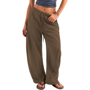 ATHMILE Barrel Sweatpants Women Y2K Wide Leg Baggy Sweat Pants Plus Size Drawstring Lounge Joggers with Pockets(Brown)