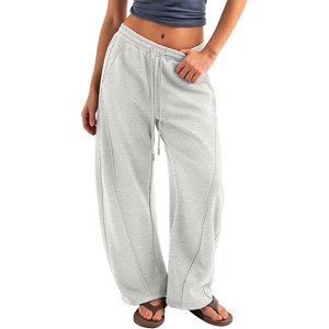 ATHMILE Barrel Sweatpants Women Y2K Wide Leg Baggy Sweat Pants Plus Size Drawstring Lounge Joggers with Pockets(Grey)