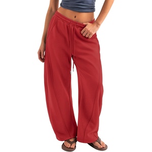 ATHMILE Barrel Sweatpants Women Y2K Wide Leg Baggy Sweat Pants Plus Size Drawstring Lounge Joggers with Pockets(Red)
