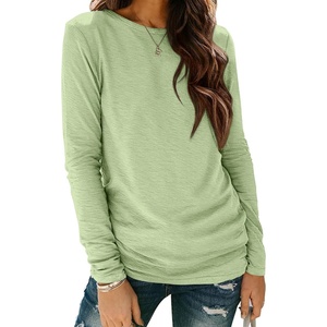 ATHMILE Womens Long Sleeve Shirts Basic Tee Casual Tops Cotton Underscrub | Fall Clothes Loose Fit Winter Fashion Teen Girl School Outfits Teacher Ladies Business(Fruit Green)