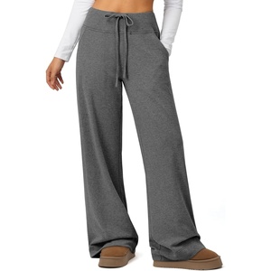 Sweatpants Women Fall Outfits Wide Leg Baggy Pants High-Waisted Drawstring Sweat Pants Fashion Joggers with Pocket(Black)