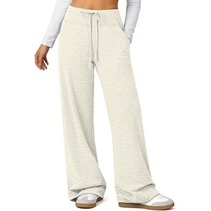 Womens Wide Leg Sweatpants Baggy Drawstring Sweat Pants | High Waisted Straight Leg Casual Fashion Fall Workout Gym Joggers(Grey White)