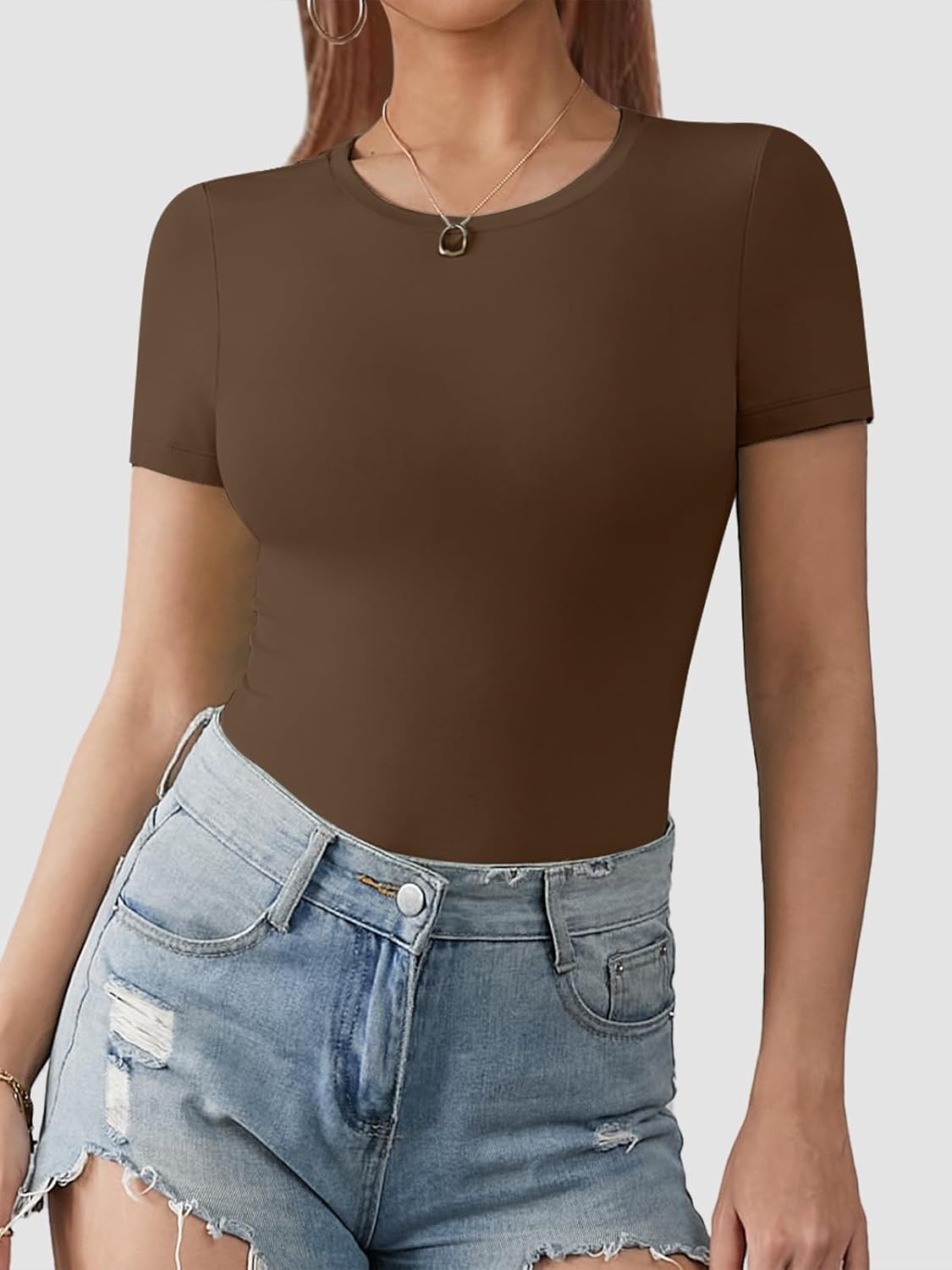 image:imageATHMILE Tank Top Body Suits Women Sexy Crew Neck Racerback Halter Ribbed Sleeveless Bodysuit for Women0coffee
