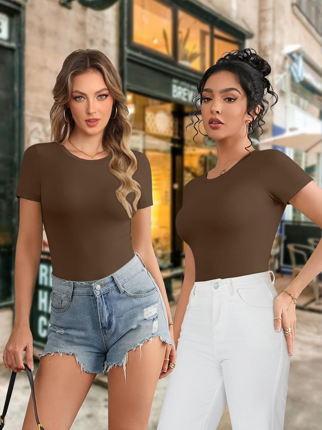 image:imageATHMILE Tank Top Body Suits Women Sexy Crew Neck Racerback Halter Ribbed Sleeveless Bodysuit for Women0coffee
