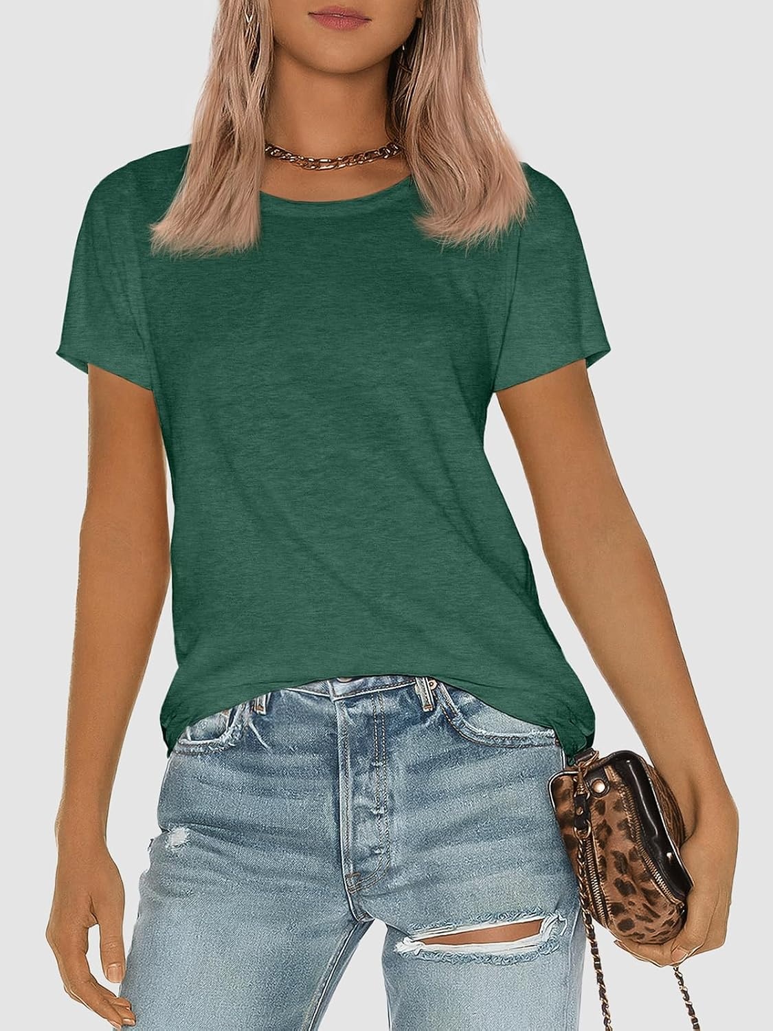 image:imageATHMILE Womens Basic T Shirt Crewneck Short Sleeve Summer Tops Casual Tee Cute Teen Girl Work School Teachers Outfits Fashion Everyday WearDark Green