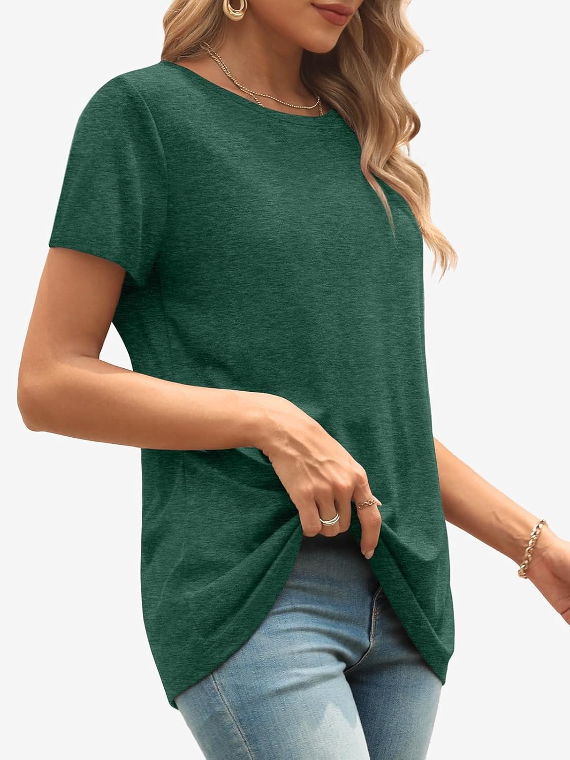 image:imageATHMILE Womens Basic T Shirt Crewneck Short Sleeve Summer Tops Casual Tee Cute Teen Girl Work School Teachers Outfits Fashion Everyday WearDark Green