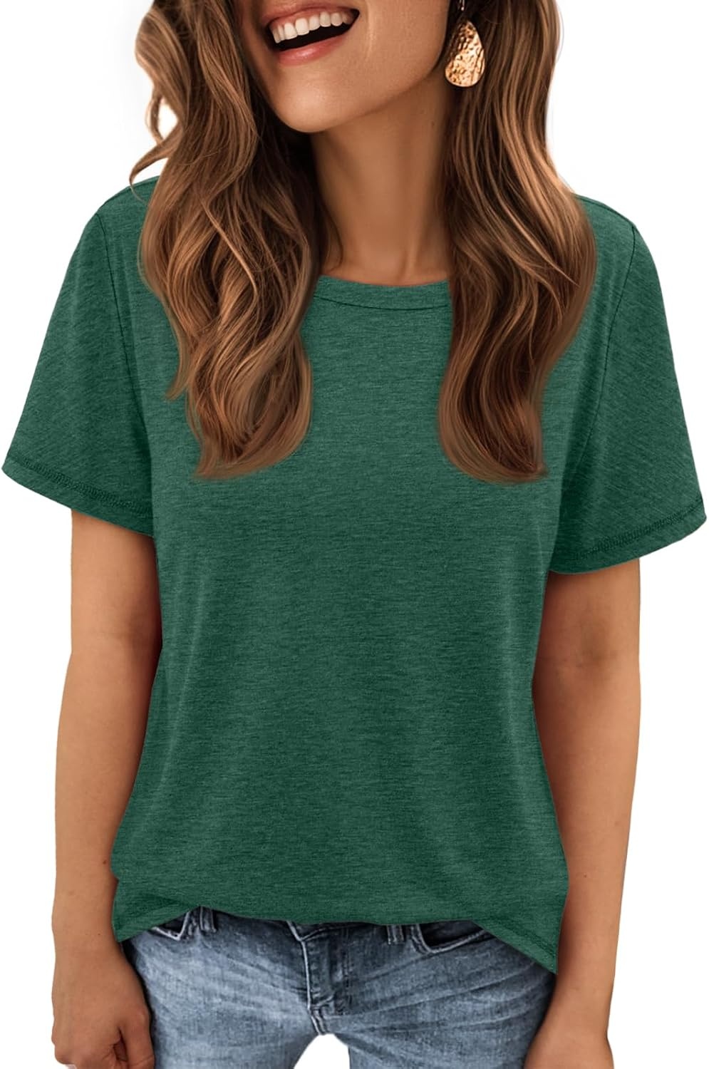 image:imageATHMILE Womens Basic T Shirt Crewneck Short Sleeve Summer Tops Casual Tee Cute Teen Girl Work School Teachers Outfits Fashion Everyday WearDark Green