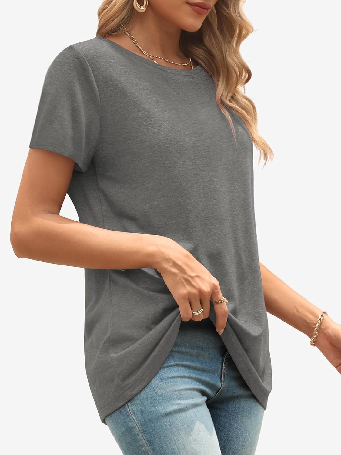 image:imageATHMILE Womens Basic T Shirt Crewneck Short Sleeve Summer Tops Casual Tee Cute Teen Girl Work School Teachers Outfits Fashion Everyday WearGrey