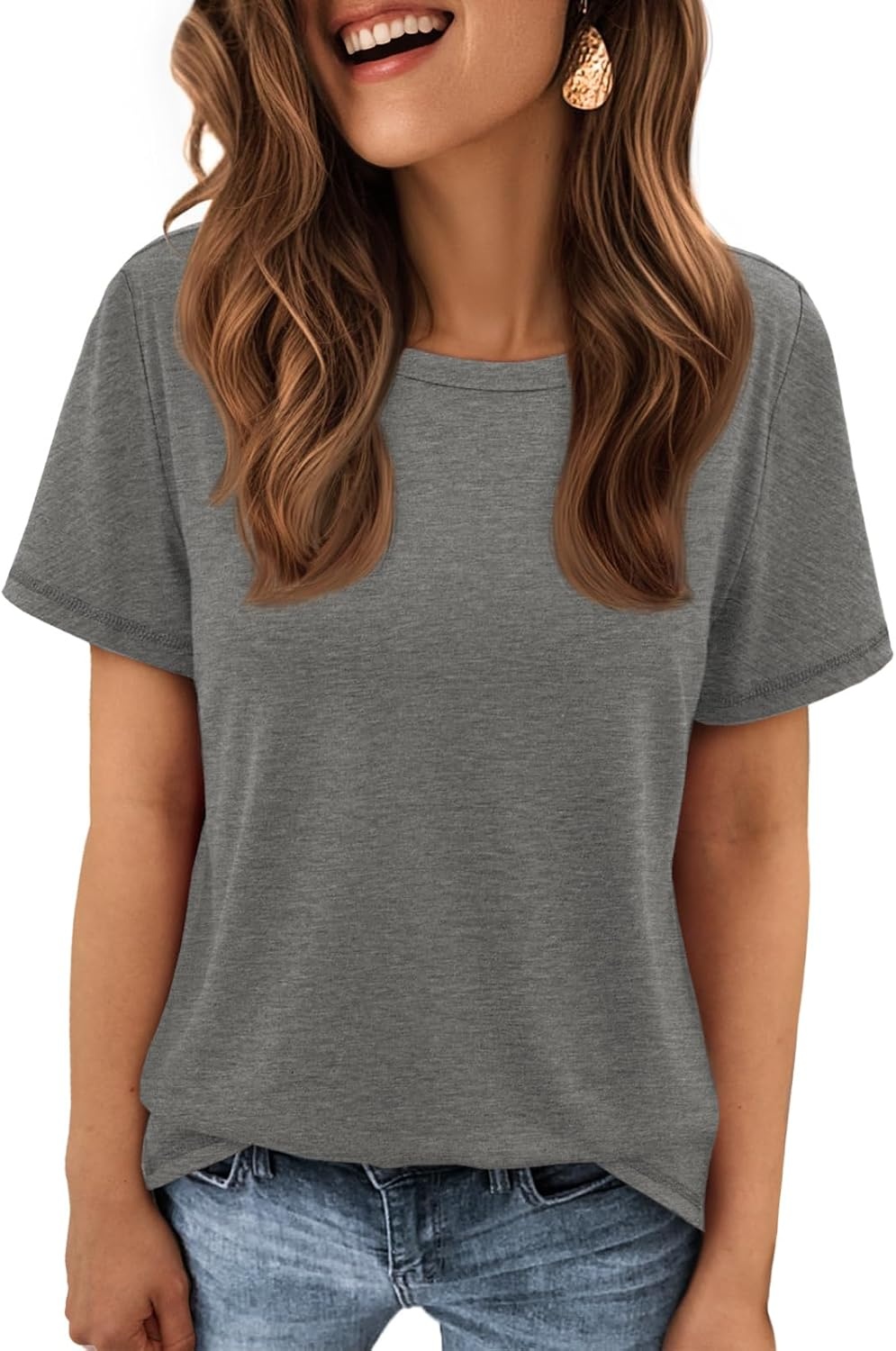 image:imageATHMILE Womens Basic T Shirt Crewneck Short Sleeve Summer Tops Casual Tee Cute Teen Girl Work School Teachers Outfits Fashion Everyday WearGrey