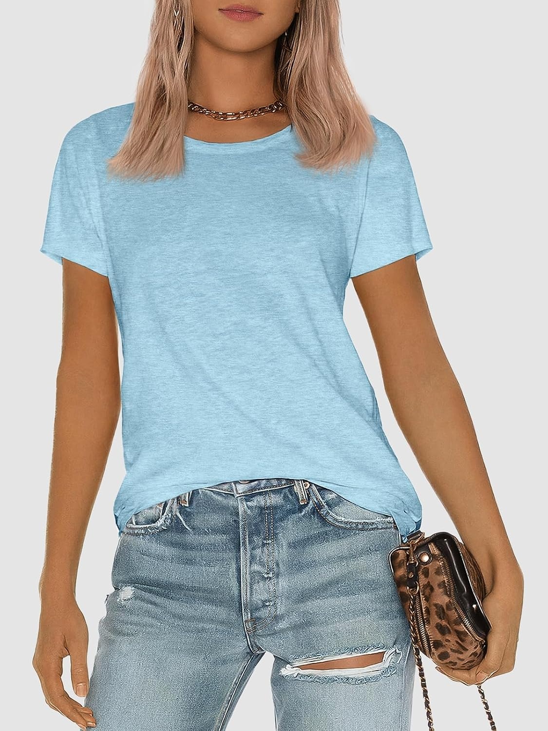 image:imageATHMILE Womens Basic T Shirt Crewneck Short Sleeve Summer Tops Casual Tee Cute Teen Girl Work School Teachers Outfits Fashion Everyday WearLight Blue