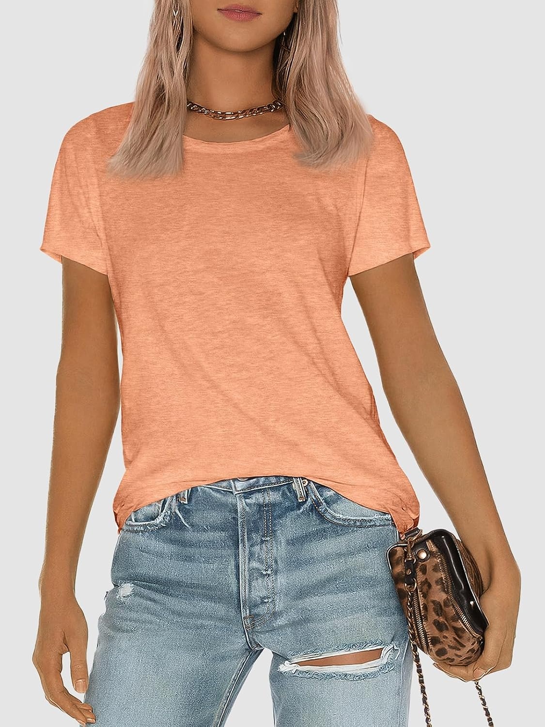 image:imageATHMILE Womens Basic T Shirt Crewneck Short Sleeve Summer Tops Casual Tee Cute Teen Girl Work School Teachers Outfits Fashion Everyday WearLight Orange