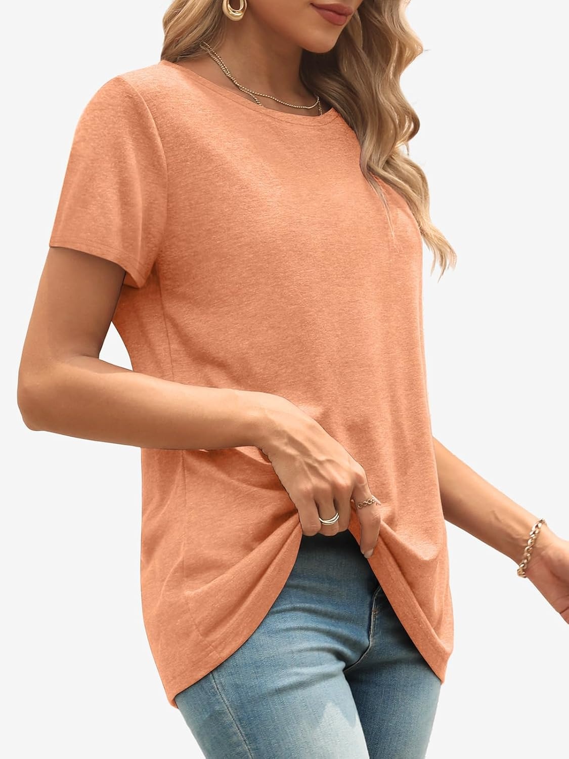 image:imageATHMILE Womens Basic T Shirt Crewneck Short Sleeve Summer Tops Casual Tee Cute Teen Girl Work School Teachers Outfits Fashion Everyday WearLight Orange