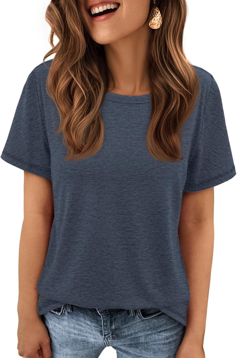 image:imageATHMILE Womens Basic T Shirt Crewneck Short Sleeve Summer Tops Casual Tee Cute Teen Girl Work School Teachers Outfits Fashion Everyday WearNavy