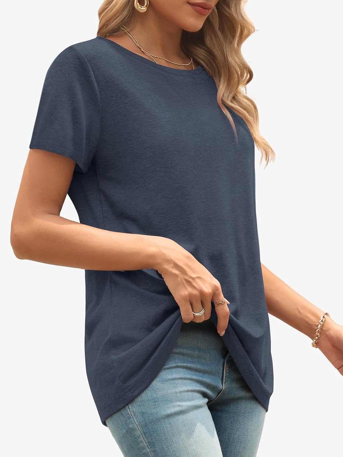 image:imageATHMILE Womens Basic T Shirt Crewneck Short Sleeve Summer Tops Casual Tee Cute Teen Girl Work School Teachers Outfits Fashion Everyday WearNavy