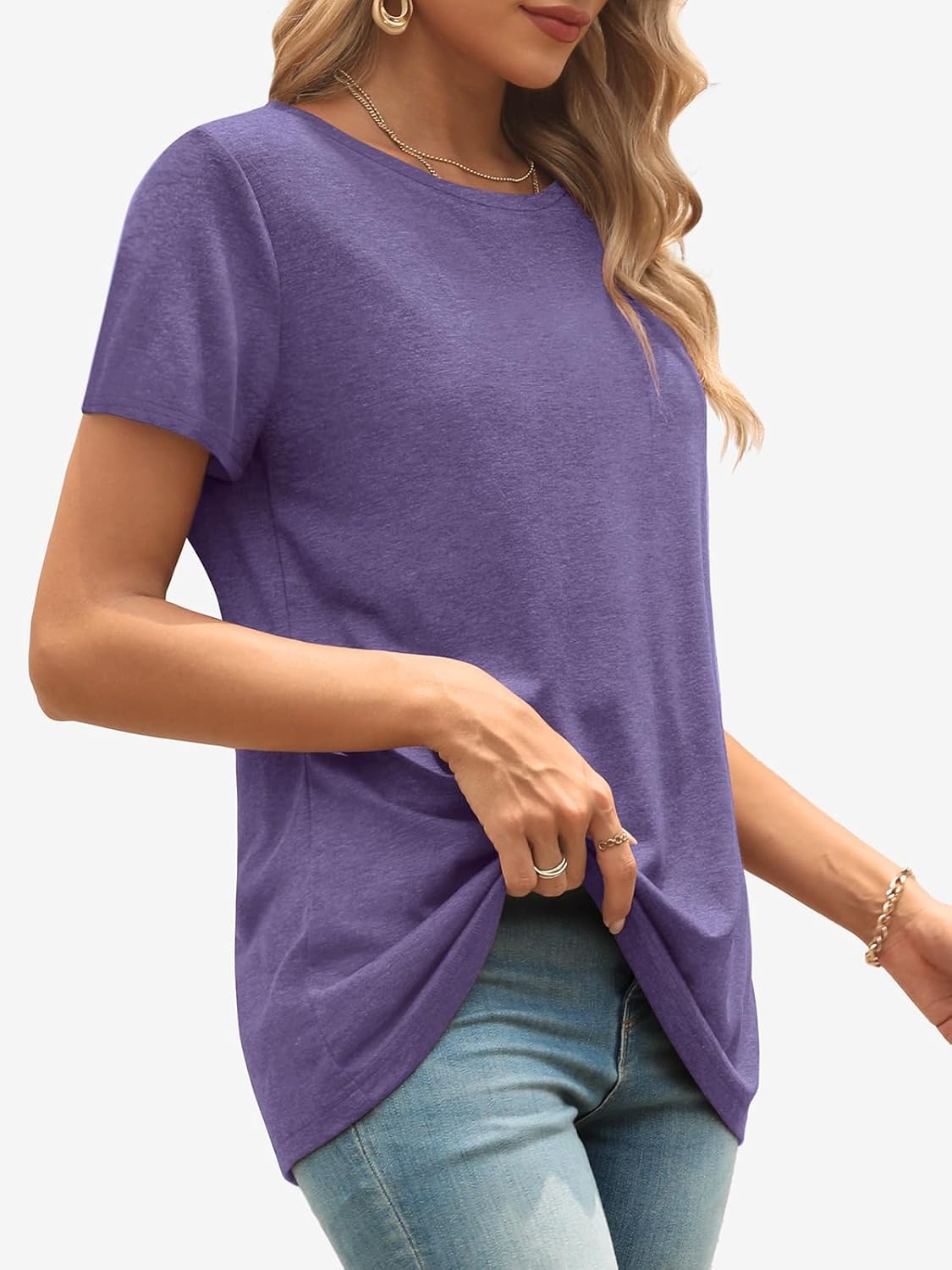 image:imageATHMILE Womens Basic T Shirt Crewneck Short Sleeve Summer Tops Casual Tee Cute Teen Girl Work School Teachers Outfits Fashion Everyday WearPurple