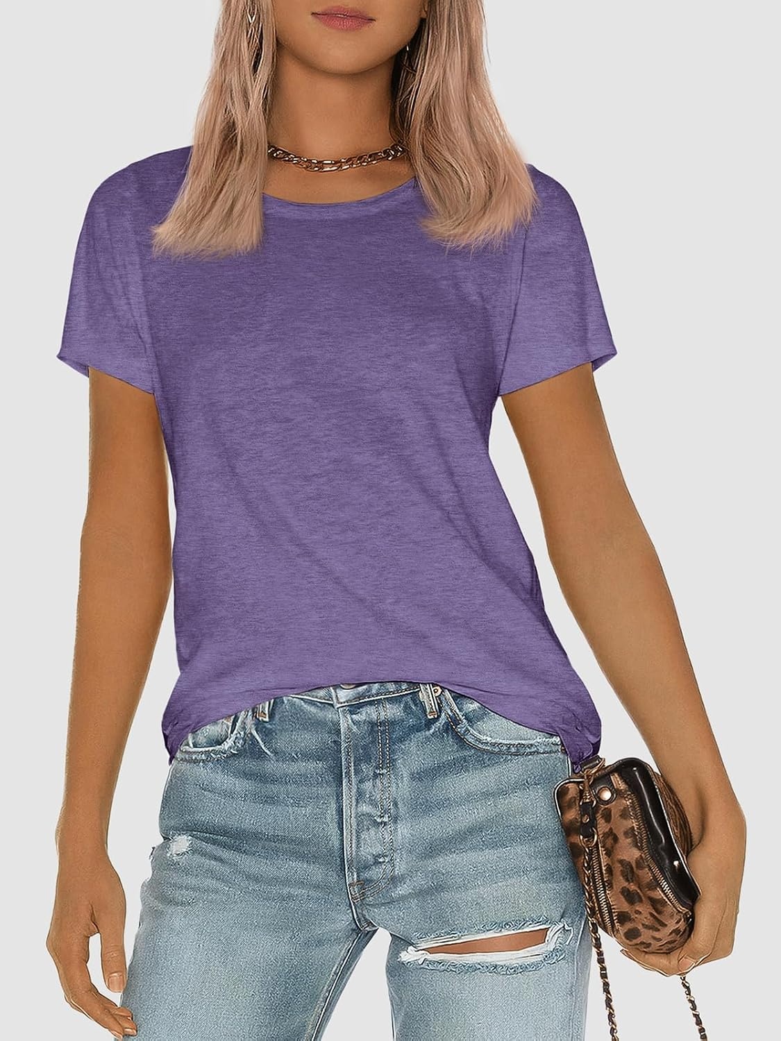 image:imageATHMILE Womens Basic T Shirt Crewneck Short Sleeve Summer Tops Casual Tee Cute Teen Girl Work School Teachers Outfits Fashion Everyday WearPurple