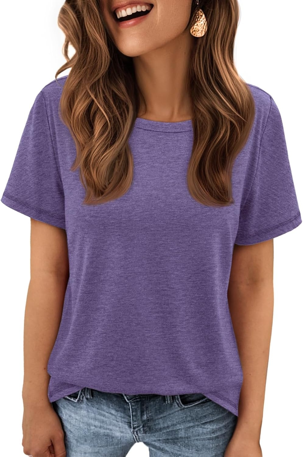 image:imageATHMILE Womens Basic T Shirt Crewneck Short Sleeve Summer Tops Casual Tee Cute Teen Girl Work School Teachers Outfits Fashion Everyday WearPurple