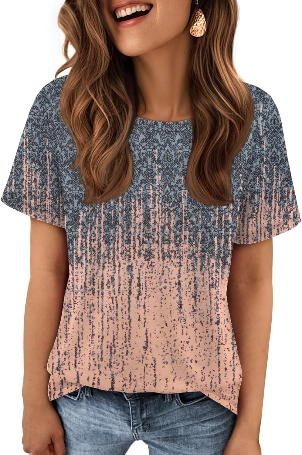 image:imageATHMILE Womens Basic T Shirt Crewneck Short Sleeve Summer Tops Casual Tee Cute Teen Girl Work School Teachers Outfits Fashion Everyday WearTiedye Coral