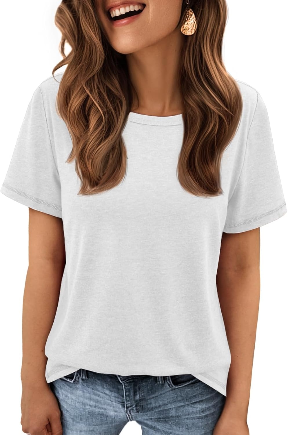 image:imageATHMILE Womens Basic T Shirt Crewneck Short Sleeve Summer Tops Casual Tee Cute Teen Girl Work School Teachers Outfits Fashion Everyday WearWhite
