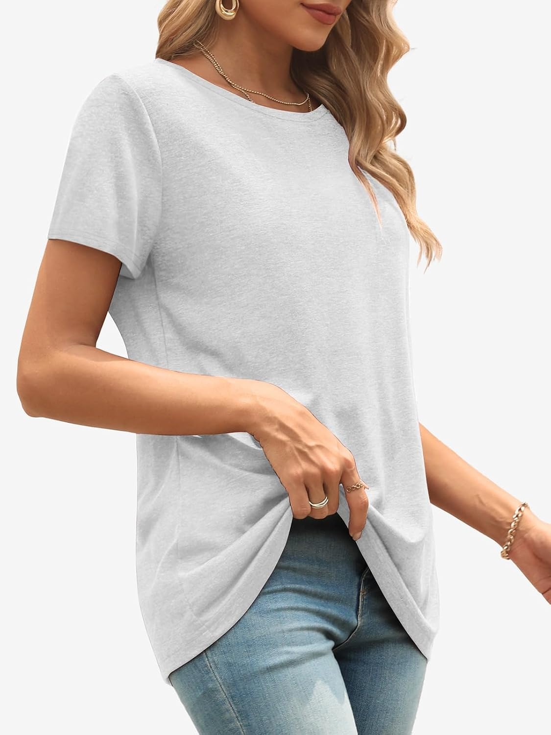 image:imageATHMILE Womens Basic T Shirt Crewneck Short Sleeve Summer Tops Casual Tee Cute Teen Girl Work School Teachers Outfits Fashion Everyday WearWhite