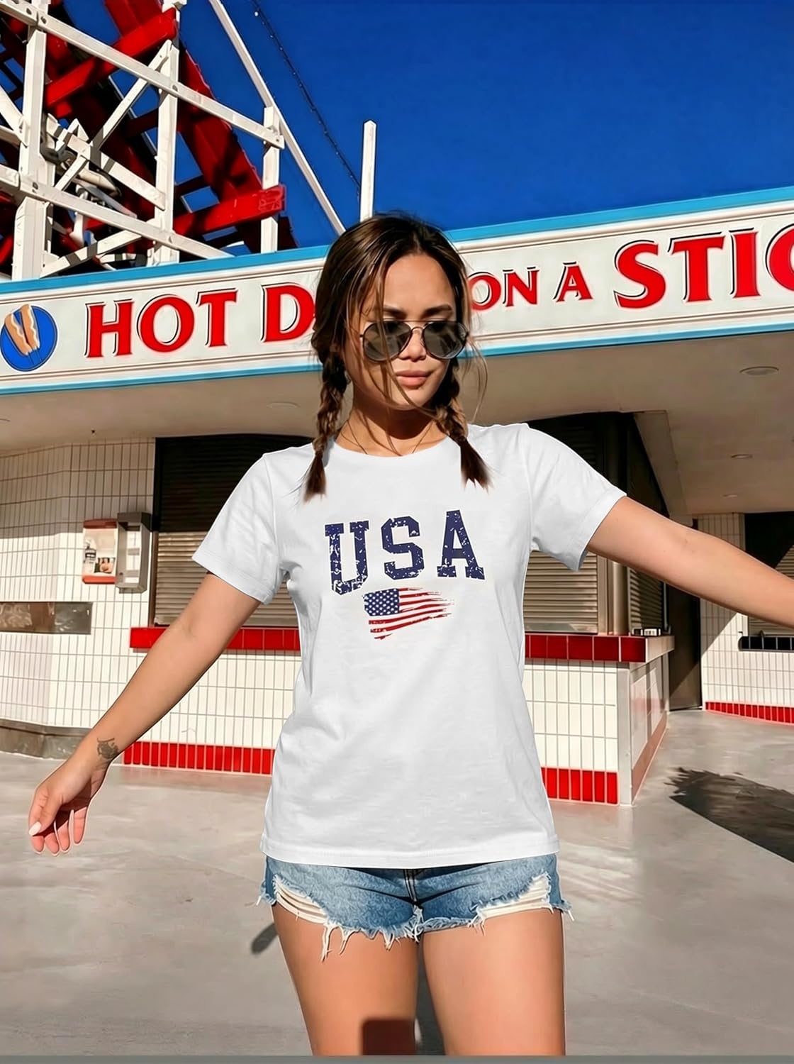 image:imageATHMILE Womens Basic T Shirt Crewneck Short Sleeve Summer Tops Casual Tee Cute Teen Girl Work School Teachers Outfits Fashion Everyday WearWhiteusa