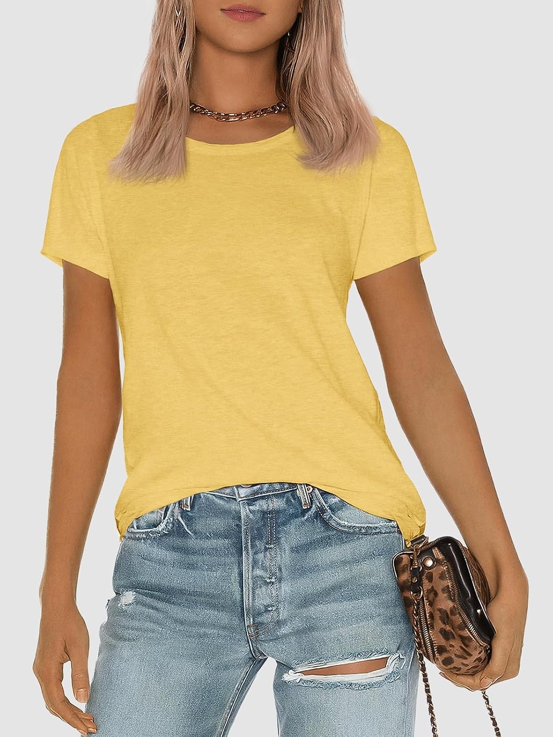 image:imageATHMILE Womens Basic T Shirt Crewneck Short Sleeve Summer Tops Casual Tee Cute Teen Girl Work School Teachers Outfits Fashion Everyday WearYellow