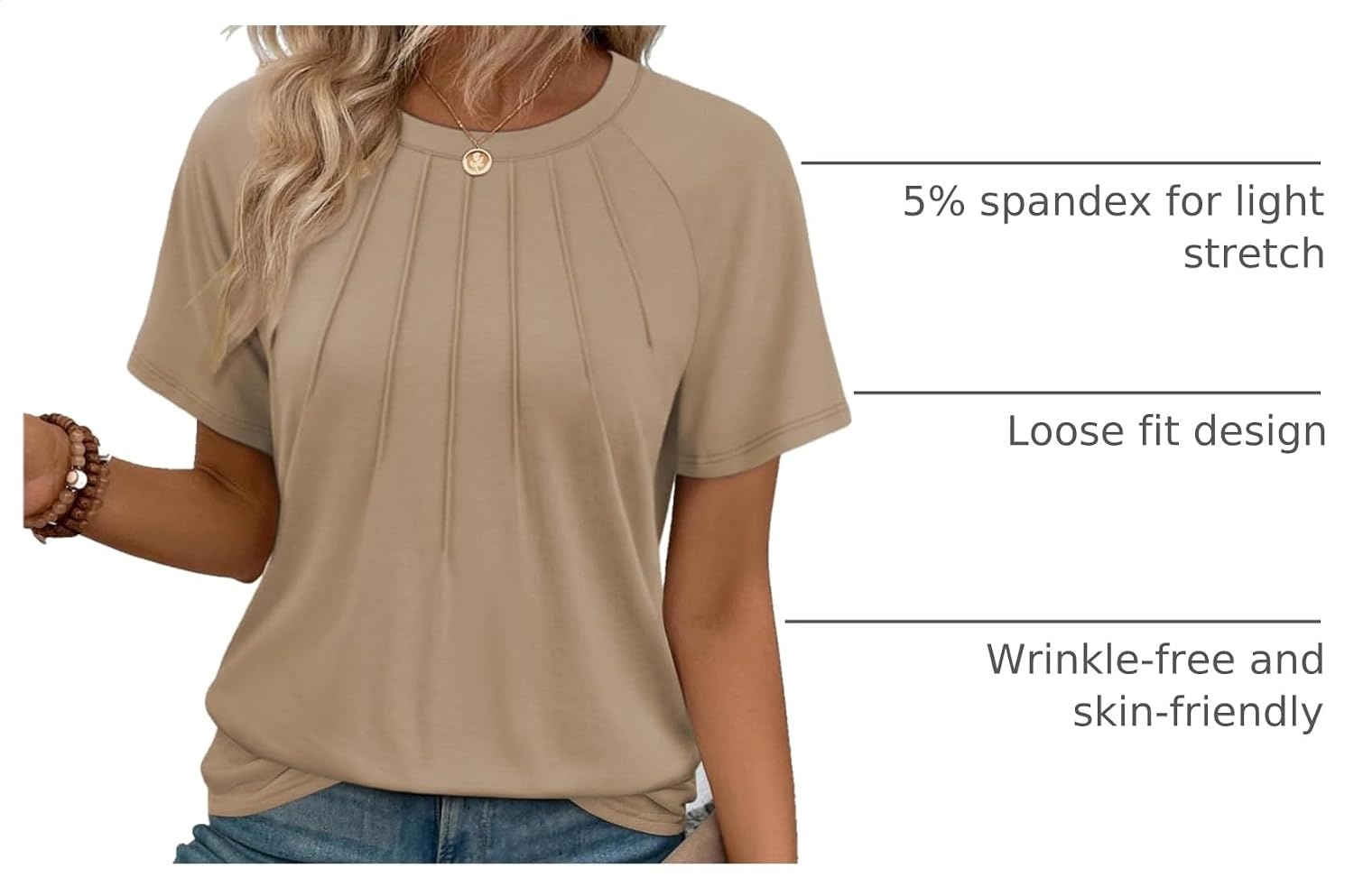 image:imageATHMILE Womens Short Sleeve Shirts Trendy Dressy Tops Business Casual Tee Fashion Knitted Blouses Y2k Outfits 2025Khaki
