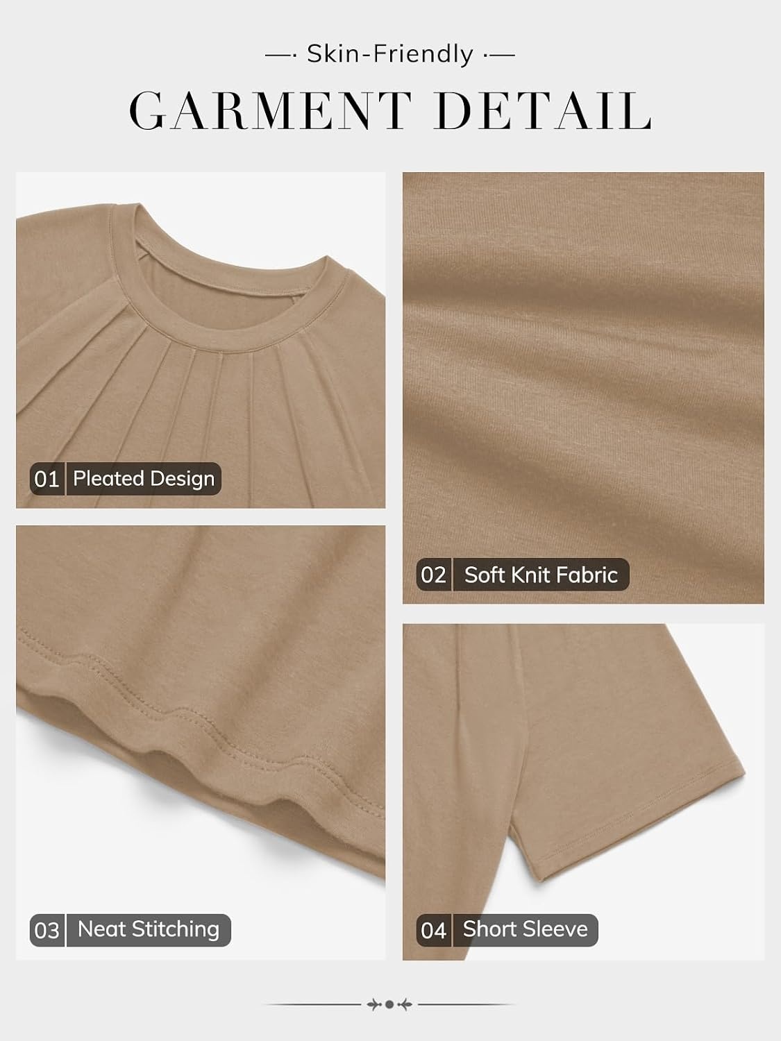 image:imageATHMILE Womens Short Sleeve Shirts Trendy Dressy Tops Business Casual Tee Fashion Knitted Blouses Y2k Outfits 2025Khaki