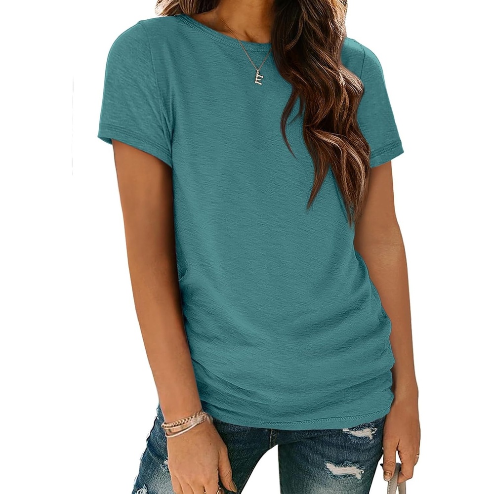 image:imageATHMILE Womens Basic T Shirt Crewneck Short Sleeve Summer Tops  Casual Tee Cute Teen Girl Work School Teachers Outfits Fashion Everyday WearBlue Geen