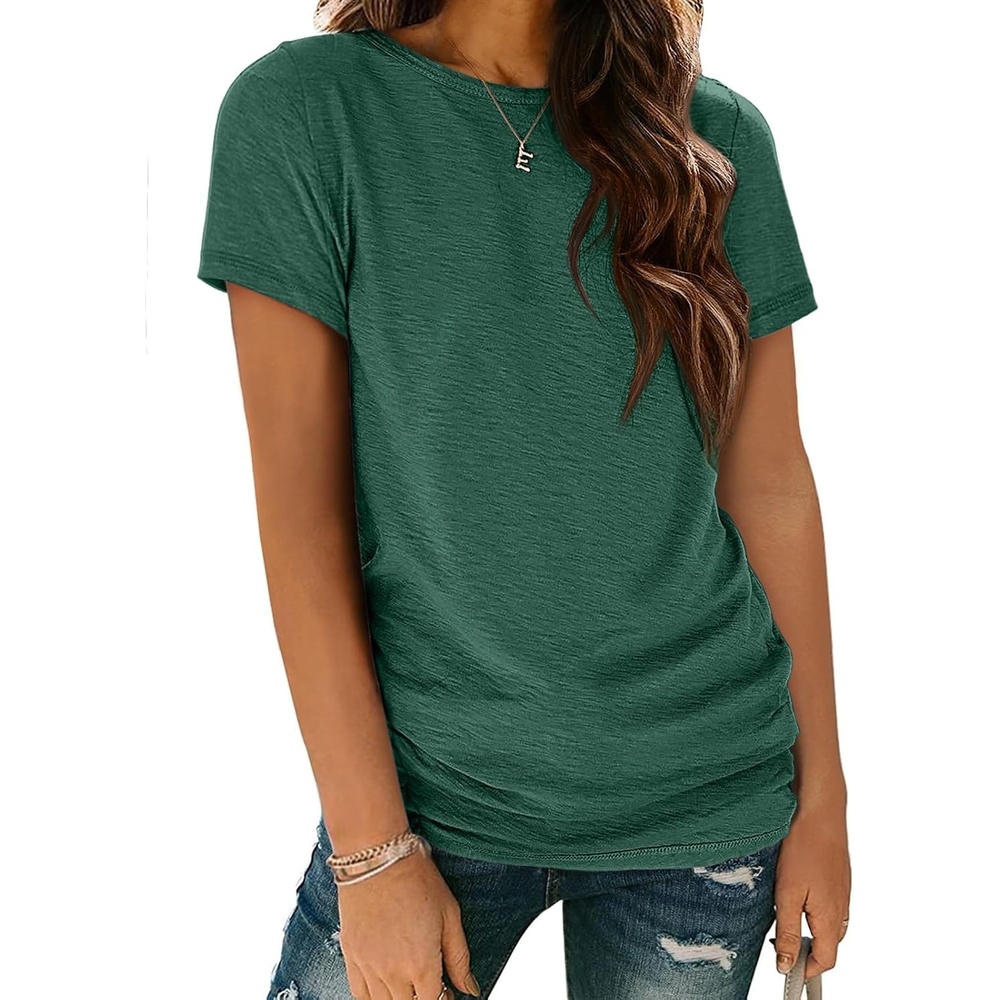 image:imageATHMILE Womens Basic T Shirt Crewneck Short Sleeve Summer Tops Casual Tee Cute Teen Girl Work School Teachers Outfits Fashion Everyday WearDark Green