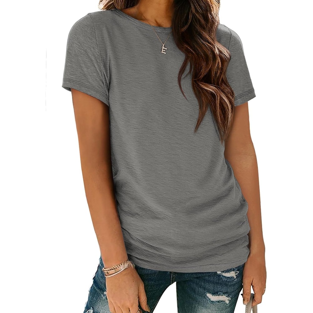 image:imageATHMILE Womens Basic T Shirt Crewneck Short Sleeve Summer Tops Casual Tee Cute Teen Girl Work School Teachers Outfits Fashion Everyday WearGrey