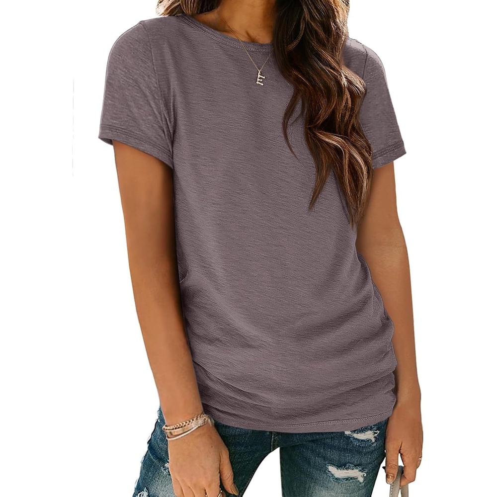image:imageATHMILE Womens Basic T Shirt Crewneck Short Sleeve Summer Tops  Casual Tee Cute Teen Girl Work School Teachers Outfits Fashion Everyday WearGrey Purple