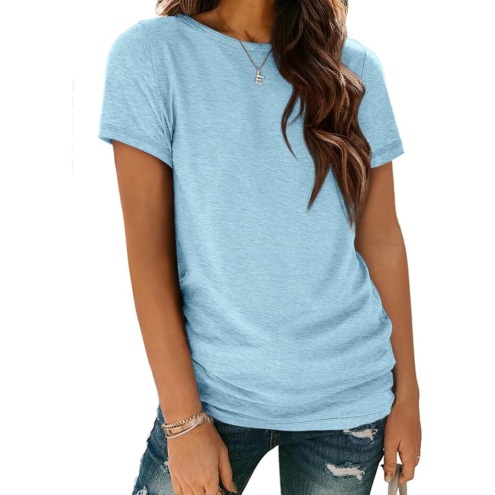 image:imageATHMILE Womens Basic T Shirt Crewneck Short Sleeve Summer Tops  Casual Tee Cute Teen Girl Work School Teachers Outfits Fashion Everyday WearLight Blue