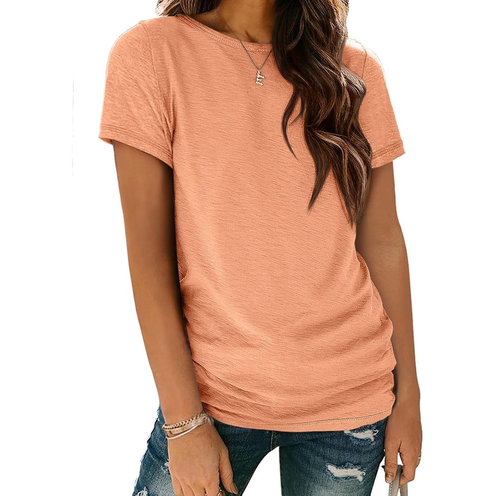 image:imageATHMILE Womens Basic T Shirt Crewneck Short Sleeve Summer Tops  Casual Tee Cute Teen Girl Work School Teachers Outfits Fashion Everyday WearLight Orange