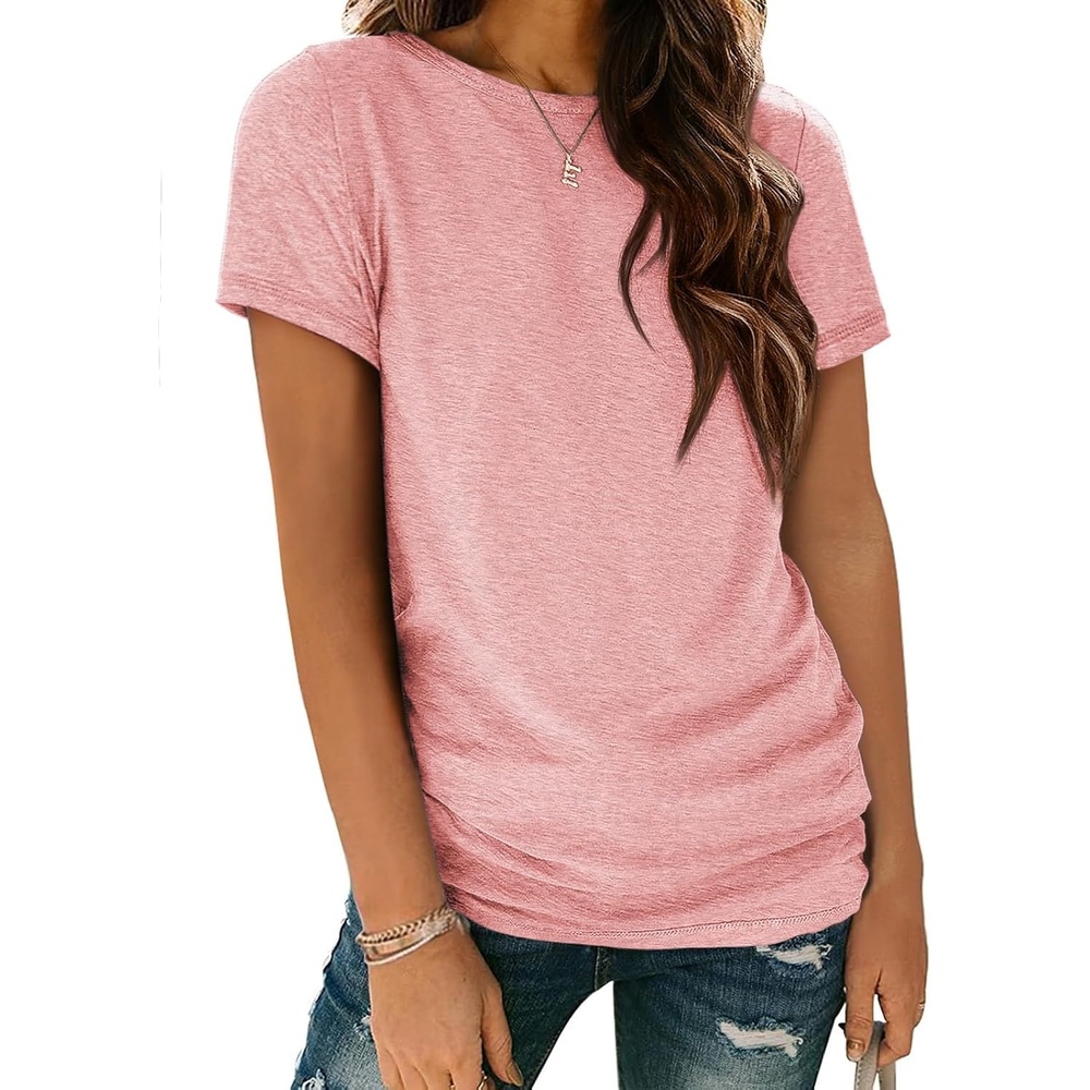 image:imageATHMILE Womens Basic T Shirt Crewneck Short Sleeve Summer Tops Casual Tee Cute Teen Girl Work School Teachers Outfits Fashion Everyday WearLight Pink