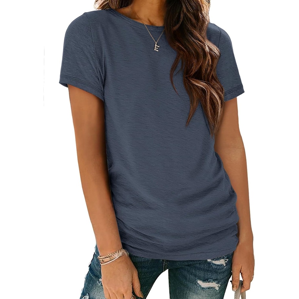 image:imageATHMILE Womens Basic T Shirt Crewneck Short Sleeve Summer Tops Casual Tee Cute Teen Girl Work School Teachers Outfits Fashion Everyday WearNavy