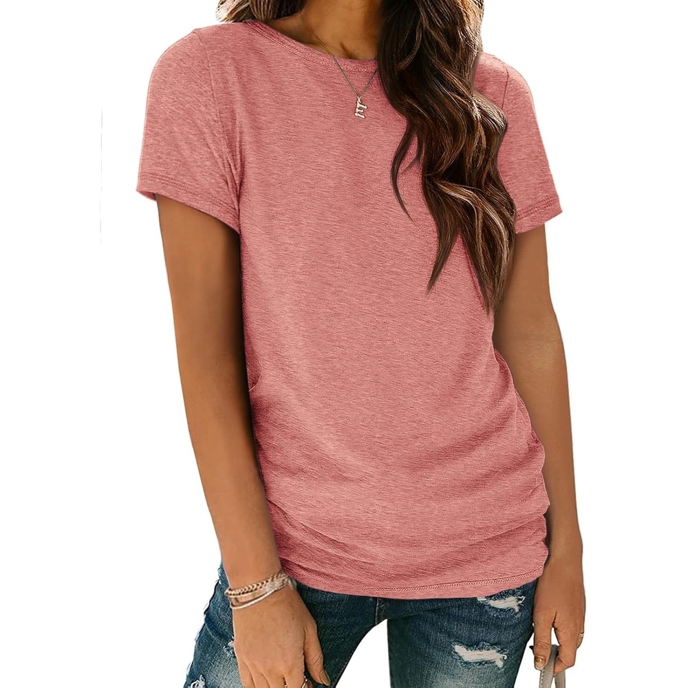 image:imageATHMILE Womens Basic T Shirt Crewneck Short Sleeve Summer Tops Casual Tee Cute Teen Girl Work School Teachers Outfits Fashion Everyday WearPink