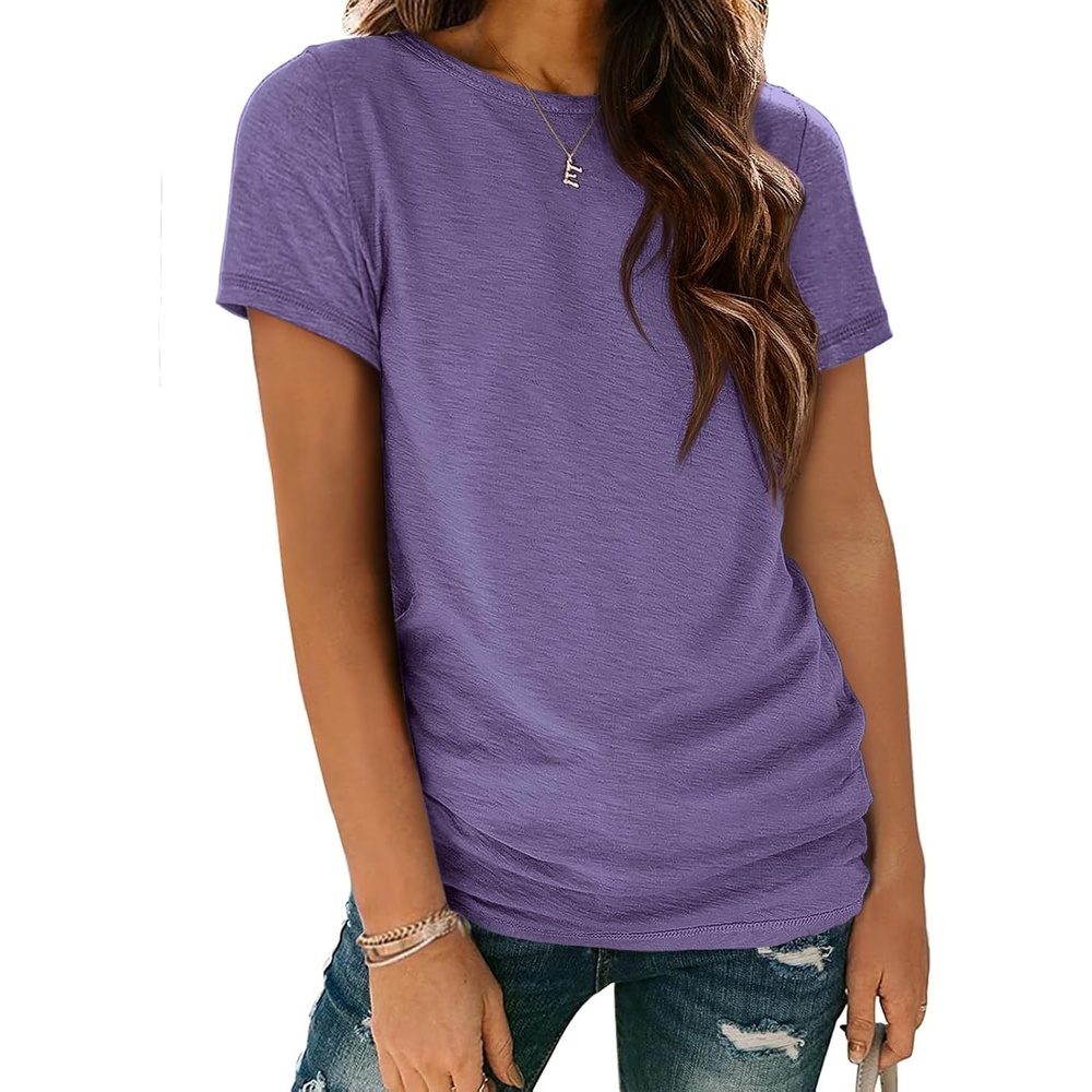 image:imageATHMILE Womens Basic T Shirt Crewneck Short Sleeve Summer Tops  Casual Tee Cute Teen Girl Work School Teachers Outfits Fashion Everyday WearPurple