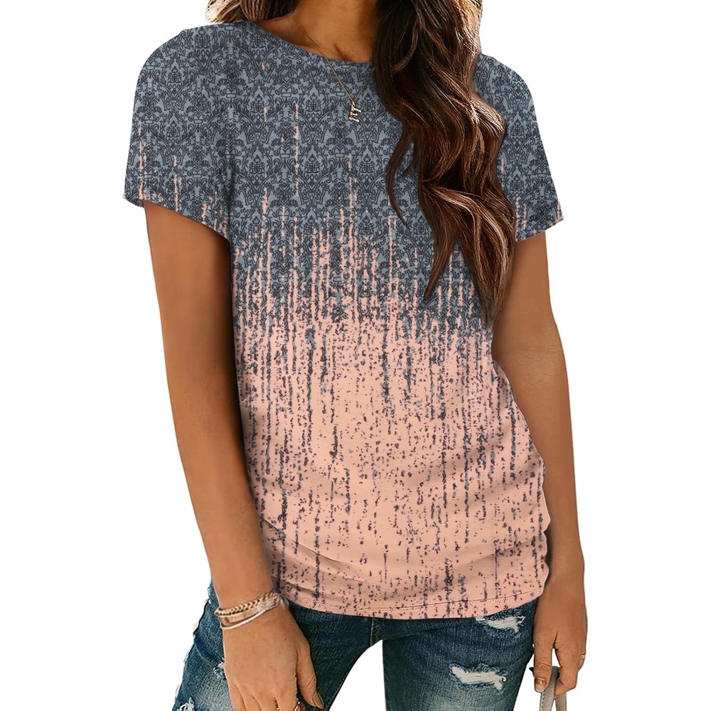 image:imageATHMILE Womens Basic T Shirt Crewneck Short Sleeve Summer Tops Casual Tee Cute Teen Girl Work School Teachers Outfits Fashion Everyday WearTiedye Coral