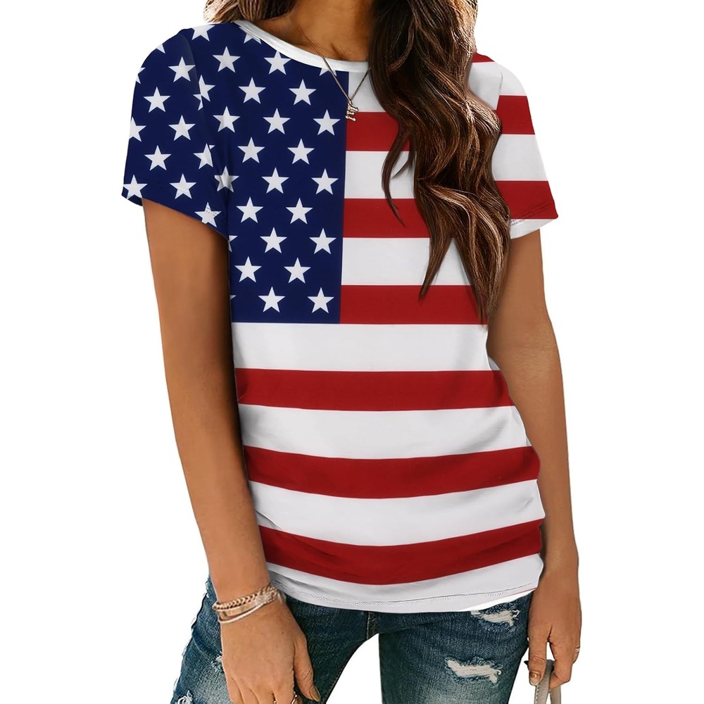 image:imageATHMILE Womens Basic T Shirt Crewneck Short Sleeve Summer Tops Casual Tee Cute Teen Girl Work School Teachers Outfits Fashion Everyday WearUsaflag