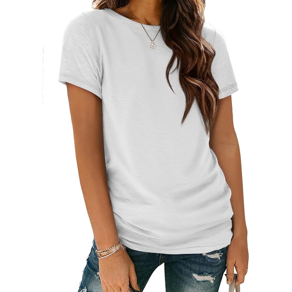 image:imageATHMILE Womens Basic T Shirt Crewneck Short Sleeve Summer Tops Casual Tee Cute Teen Girl Work School Teachers Outfits Fashion Everyday WearWhite