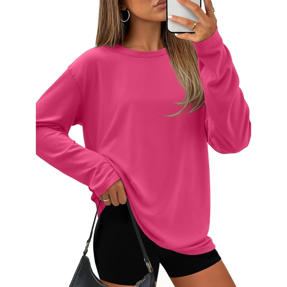 image:imageATHMILE Womens Oversized T Shirts Short Sleeve Workout Tops Cotton Casual Loose Fit Basic Graphics Gym Summer Plus Size Fashion ClothesZhot Pink