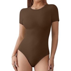 ATHMILE Tank Top Body Suits Women Sexy Crew Neck Racerback Halter Ribbed Sleeveless Bodysuit for Women(0-coffee)