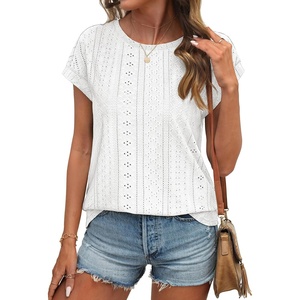 ATHMILE Tops for Women Trendy Short Sleeve Shirts Dressy Casual Cap Blouses with Curved Hem Summer Clothing(White)